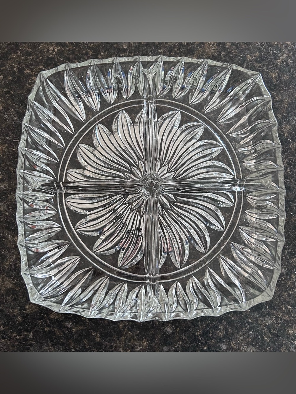 Vintage Clear Pressed Glass Daisy 4-Section Divided Relish Serving Tray